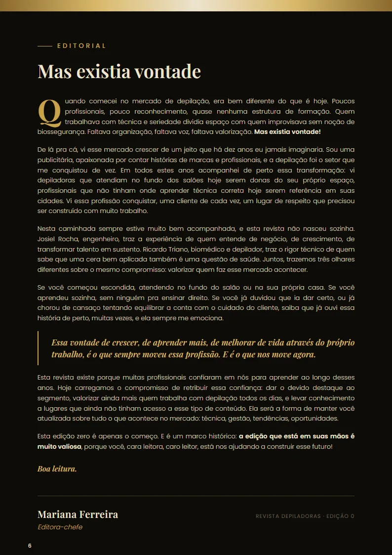 Página 6 — Editorial · Revista Depiladoras · Edição 0